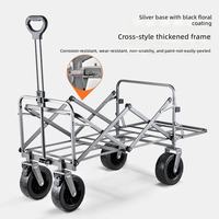 Chariot utilitaire pliable d'extérieur, cadre métallique robuste avec table rabattable, idéal pour le camping et les stands de marché