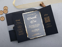 Ensemble de cartes d'invitation de mariage personnalisées en papier rigide noir à double porte, avec estampage à chaud, code QR en acrylique transparent, style européen personnalisé