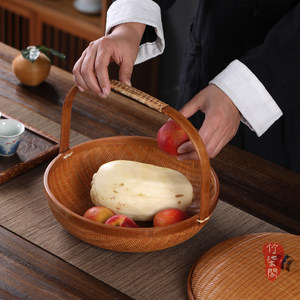 <b>Bamboo</b> Woven Basket Round With Lid Food Storage <b>Container</b> Kitchen Use - Product Image 4