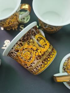 Vente en gros d'usine, service à thé de luxe en porcelaine osseuse, 15 pièces, motif léopard noir et or, tasse à café - Product Image 4