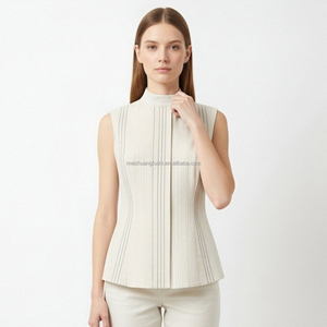 بلوزة أنيقة مخصصة بدون أكمام ومخططة للنساء، قميص مكتبي للسيدات - Product Image 1