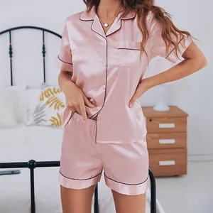 新款睡衣夏季薄款纯色基本短袖短裤套装加大码休闲家居服睡衣