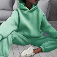 Ensemble décontracté personnalisé pour femme, en molleton uni à manches longues, avec pantalon de survêtement et sweat à capuche oversize, imprimé logo – Nouvelle collection