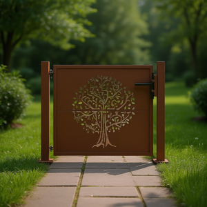 Puerta de Jardín de Acero Corten 39.4x39.4 con Diseño Único de Árbol, Estilo Rústico para Exteriores, Puerta Batiente - Product Image 3