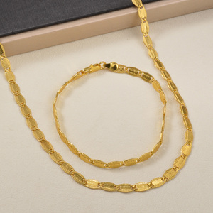 Unisex Classic Anniversary 18K Gold Plated Smooth Oval Embossed Narrow Lightweight <b>Matching</b> Necklace Set <b>Bracelets</b> - Product Image 5