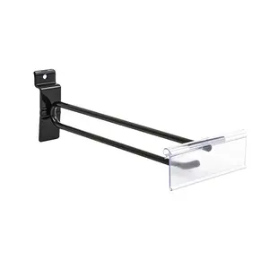 Retail Metal Black 4 " - 6" - 8 "lange Slatwall-Haken mit angebautem Preis schildhalter