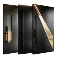 Porte d'entrée principale en acier au design américain classique avec caractéristiques de sécurité, en aluminium et bois massif, pivotante, pour maison