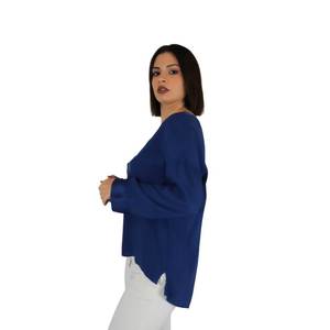 Women's Blouse Cream <b>V</b>-<b>Neck</b> <b>Long</b> <b>Sleeve</b> Loose Fit Casual <b>Top</b> - Product Image 2