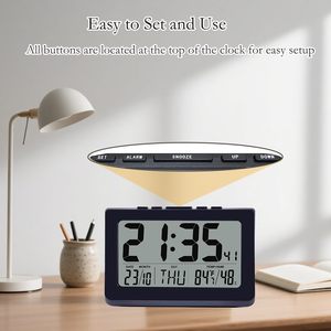 Design LED Backlight Digital Desk Clock <b>Electronic</b> Calendar Temperature Display Indoor <b>Thermometer</b> for Office - Product Image 3