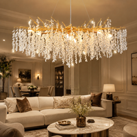 Lustre en forme de branches d'arbre dorées de 47 pouces, luminaire moderne rond en cristal K9 pour salon, hall d'entrée, îlot de cuisine