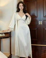Robe de nuit sexy de style français, ensemble deux pièces pour femmes, longueur mi-mollet, nouvelle arrivée printemps/été, satin polyester terylène