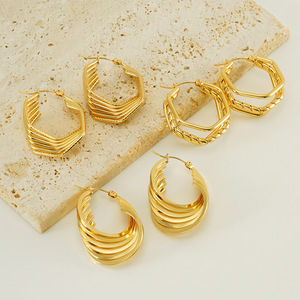 ZOGXIN Geometric Hoop Earrings 18K Gold Plated Stainless Steel Party Jewelry Women's Fashion Earrings - Product Image 3