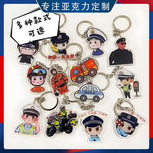 Llavero de acrílico personalizado con personajes de dibujos animados de policía, oficial de tráfico, perro y motocicleta - Product Image 3