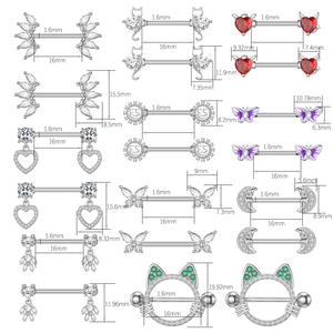 Gaby Nouvelle Arrivée Anneaux de <span class=keywords><strong>Téton</strong></span> Plaqué Argent Papillon Chat <span class=keywords><strong>Piercing</strong></span> <span class=keywords><strong>Téton</strong></span> Acier Inoxydable Bijoux de Corps <span class=keywords><strong>Piercing</strong></span> Vente en Gros pour Femmes - Product Image 2