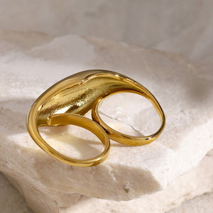 Waterproof Non Tarnish 2 <b>Finger</b> <b>Rings</b> 14k 18k PVD Gold Plated Fashion 316L Stainless Steel Double 2 <b>Finger</b> <b>Ring</b> for Women - Product Image 4