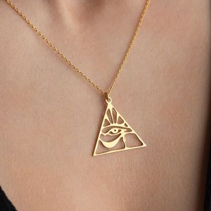 Ojo de Ra de Acero Inoxidable Chapado en Oro 18K, Collar Triangular con Colgante de Símbolo Egipcio Antiguo, Collar de Ojo de Horus - Product Image 6