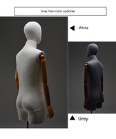 Mannequin de vitrine pour veste, en fibre de verre, pour homme, bras flexibles en bois, noir, demi-corps supérieur, mannequin masculin pour costume, présentoir de costumes