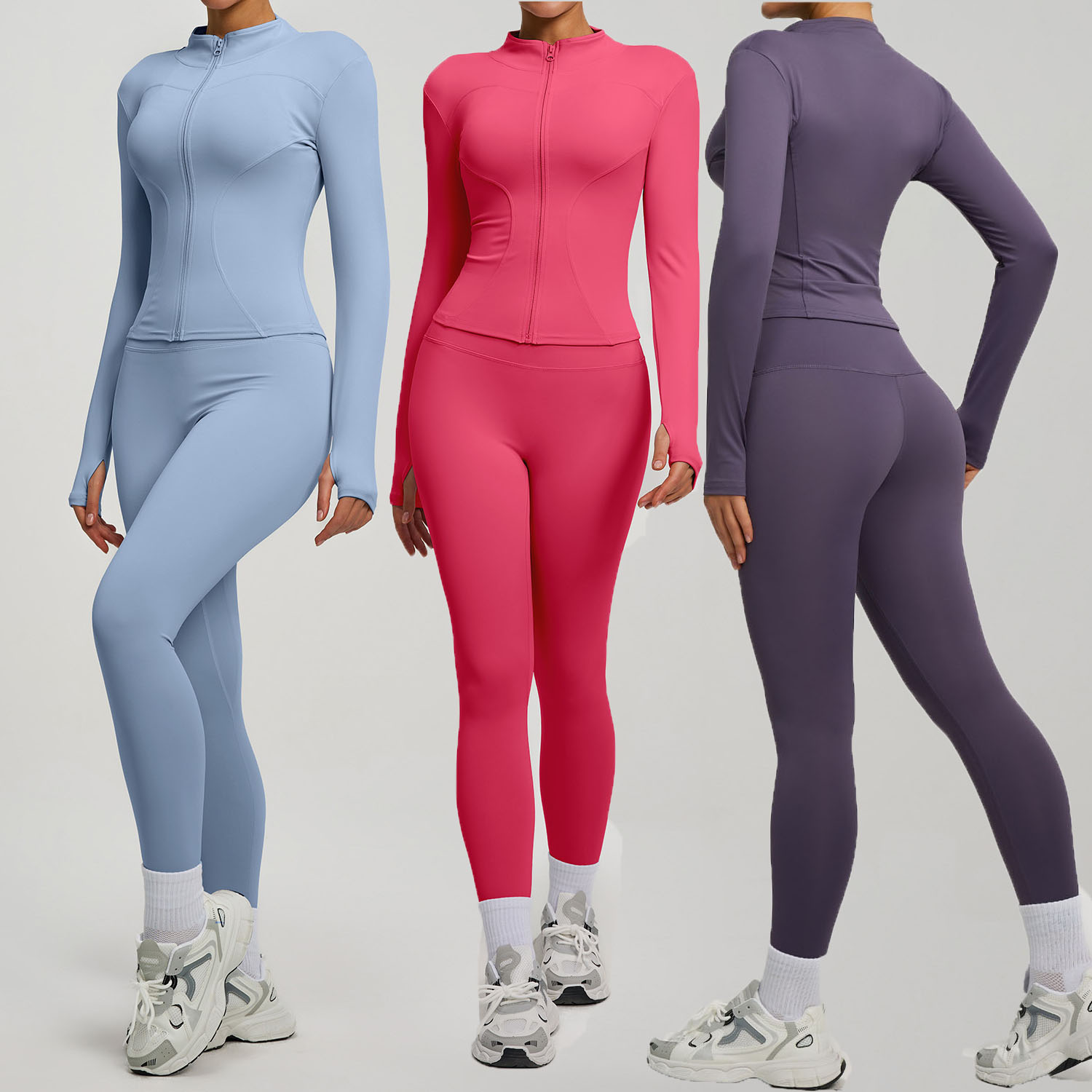 High Waist Breathable Workout Fitness Yoga Clothes Wear Sport Pants Yoga Leggings Set Zipper Jacket for Women