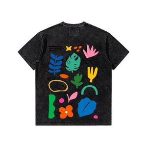 Streetwear Camisetas lavadas Impresión personalizada Camiseta de peso pesado 300 Gsm Camisetas negras de gran tamaño - Product Image 3