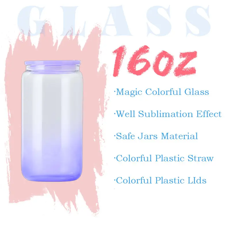 US-Warenlager 16-Unzen-Glas-Glas für gradiente gelee-Süßigkeit Borosilikat-Klarglasbecher Trinkbecher Sublimations-Glasdose Soda-Bier mit Deckel