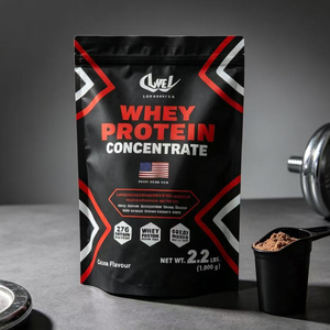 Custom Printed Black Aluminum Foil Stand Up Zipper Pouch for 500g 1000g Whey <b>Protein</b> Powder Supplement - Product Image 2