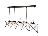 Suspension industrielle linéaire à 5 lumières, cadre en fil métallique géométrique noir, douille E27 or rose, pour îlot de cuisine et salle à manger