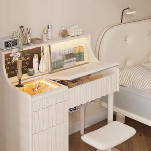 Table de toilette <span class=keywords><strong>en</strong></span> bois de caoutchouc abordable avec <span class=keywords><strong>miroir</strong></span> Petite coiffeuse pour appartement Chambre à coucher Bureau de maquillage compact Table de toilette <span class=keywords><strong>en</strong></span> bois massif - Product Image 2