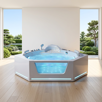Baignoire Spa Professionnelle pour 2 Personnes avec Bain à Bulles, Lumière LED, Jacuzzi d'Angle, Hydromassage, Whirlpool pour Salle de Bain de Luxe