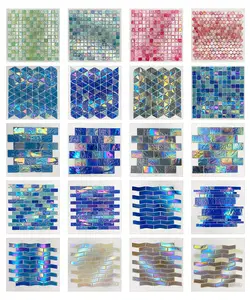 Rainbow Sparkle Tile Glass Mosaic Tile Glass Floral Mosaics For Swimming Pool