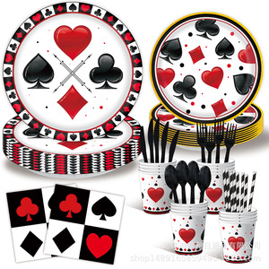 Casino Party Supplies Playing Card Theme Tableware Set 40-60 Pcs Birthday Decorations <b>Plastic</b> Paper Material - Product Image 2