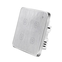 Interrupteur intelligent tactile Wi-Fi 4 voies Tuya Smart Life APP, norme européenne/britannique, finition argent brossé, verre trempé