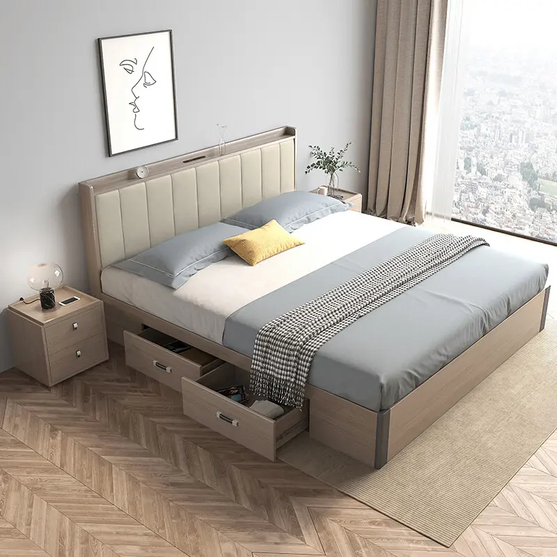 Muebles de diseño simple de MDF para niños, cama individual con cajón, juegos de dormitorio, muebles de dormitorio, camas de madera