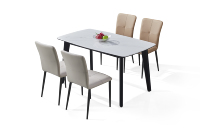 Juego de Comedor Moderno de Lujo para 4 Personas, Mesa con Cubierta de Mármol, Patas de Metal Dorado, Diseño Redondeado, Muebles para el Hogar, Multiusos, para Apartamento