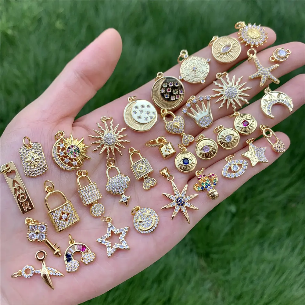 LS-L363 удивительная 24k позолоченный кулон в виде анха, модные микро паве ЧР замком облаками Луной и формы для изготовления браслета Ассорти ожерелье