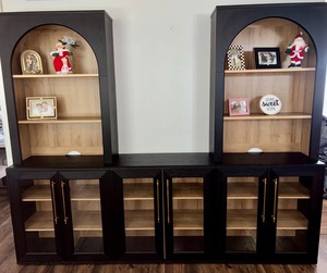 <span class=keywords><strong>Meuble</strong></span> <span class=keywords><strong>TV</strong></span> modulaire de style ferme moderne en chêne noir avec armoire de rangement centrale pour salon - Product Image 6