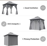 Gazebo de jardin 8'x8', abri de fête extérieur robuste avec double toit, moustiquaires et écrans d'intimité pour cour arrière