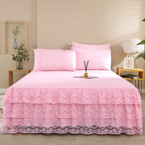 Premium Quality <strong>Purple</strong> <strong>Bed</strong> Skirts <strong>Set</strong> Double Layer Bedspread Solid Color <strong>Bed</strong> Sheet Polyester <strong>Bed</strong> Skirt Bedsheet Supplier - Product Image 4