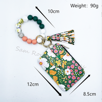 Bohème populaire imprimé fleuri en cuir gland bracelet porte-clés porte-carte élastique Silicone perle bracelet Mini porte-clés pour portefeuille