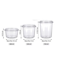 Conteneur alimentaire jetable transparent en PET avec couvercle plat, impression UV personnalisée du logo, pour yaourts, desserts, salades, etc.