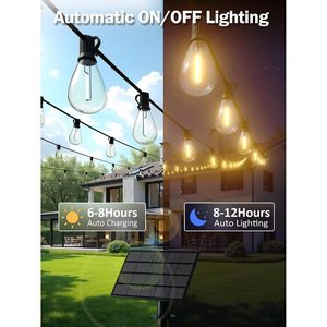 Guirnalda de Luces Solares de 15 Metros para Exteriores, Luces LED Atenuables para Patio con Control Remoto, Bombillas Resistentes a Impactos, Decorativas - Product Image 4
