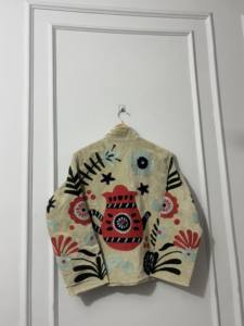 Blouson Bomber en Velours Tricoté Fait Main pour Femme, Broderie Artistique au Dos, Motif Œil, Style Ethnique Bohème, Respirant, Vêtement d'Hiver - Product Image 5