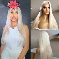 Perruques 360 Full Lace Front en cheveux humains vierges européens, blond platine blanc chaud, sans colle, cuticules alignées, avec queue de cheval