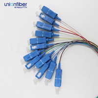 Unionfiber Pigtail de Fibra Óptica Simplex de 12 Núcleos SC UPC OS2 G657A 0.9mm 9/125, 1m 2m 3m Personalizable, con 12 Hilos Salientes, para FTTH