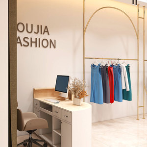 Étagère murale de présentation de vêtements pour boutique de vêtements de détail, <span class=keywords><strong>design</strong></span> intérieur de boutique dorée - Product Image 4