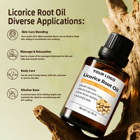Huile de racine de réglisse, extrait botanique, texture légère, liquide clair pour soins personnels, mélange soluble dans l'huile, utilisation visage et corps