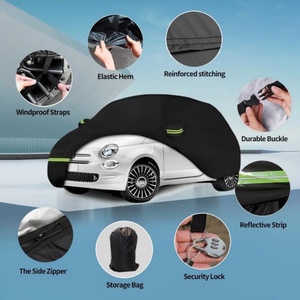 Telo Copriauto Impermeabile 210T per <span class=keywords><strong>Fiat</strong></span> <span class=keywords><strong>500</strong></span>/500C/500E 2007-2023 Abarth/Nuova <span class=keywords><strong>Fiat</strong></span> <span class=keywords><strong>500</strong></span>, Nero Personalizzato per Esterni Antipioggia - Product Image 2