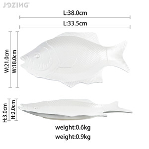 Assiette en céramique en forme de poisson, blanche, moderne, 15 et 13 pouces, la plus populaire pour la restauration (vente en gros) - Product Image 3