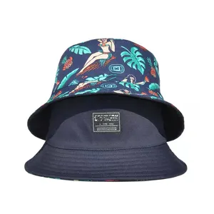 Sombreros de pescador de lujo bordados de ala ancha impresos personalizados gorra reversible impresa de doble cara con logotipo personalizado para mujer