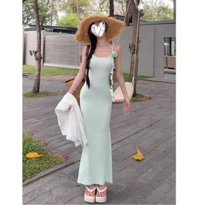 <b>Mint</b> Green Slip <b>Dress</b> Women Summer Slim Fit Fishtail Maxi <b>Dress</b> Strapless Solid Color Polyester <b>Dress</b> - Product Image 2