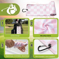 Kit d'accessoires de golf pour femmes, serviette gaufrée en microfibre rose à carreaux, brosse de nettoyage pour rainures de clubs, coffret cadeau
